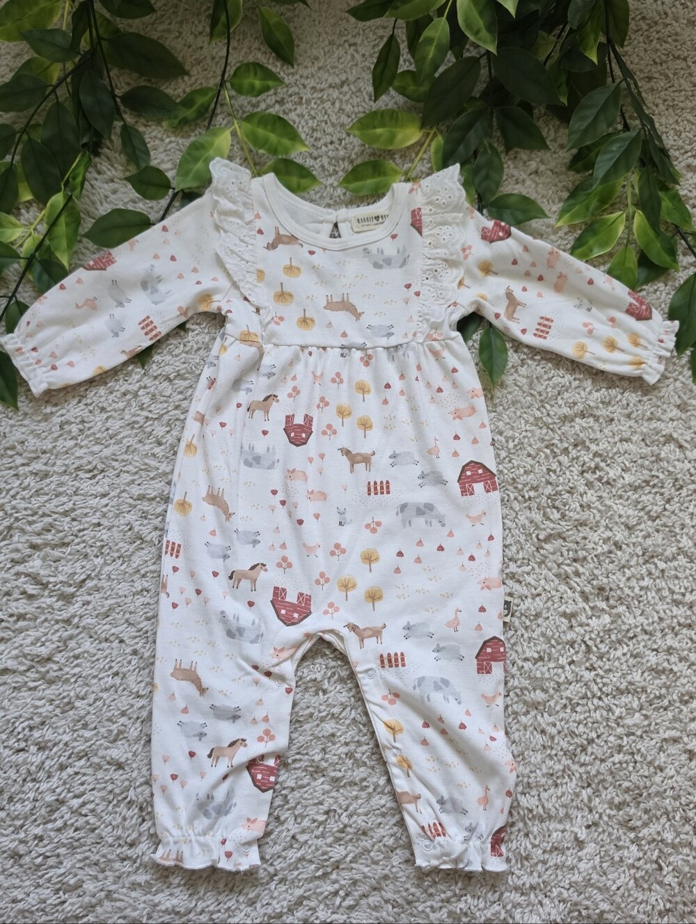 Baby Girl Farm/Barn Ruffled Romper (6-9 Months)